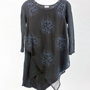 Logo Lavish Women's Black Layered Lace Blue Leaf Embroidered Shirt Top Blouse